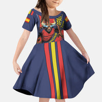 Spain Football 2026 Champions Kid Short Sleeve Dress Bull Mascot Illustration In Spanish National Colors Comic Style