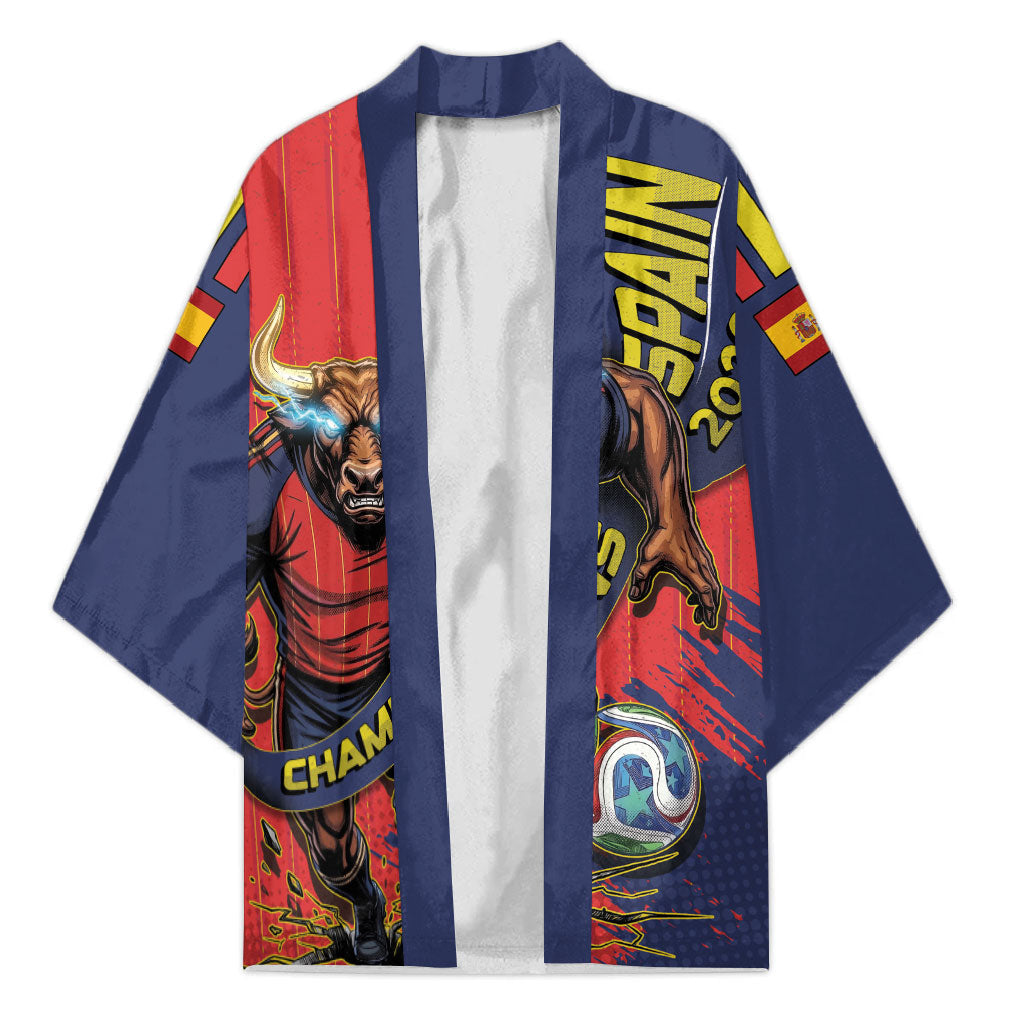Spain Football 2026 Champions Kimono Bull Mascot Illustration In Spanish National Colors Comic Style