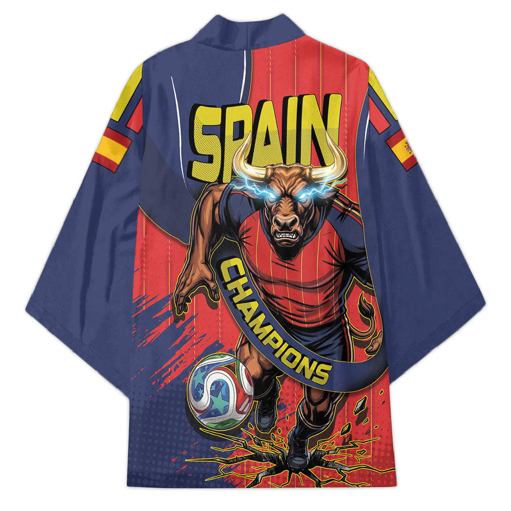 Spain Football 2026 Champions Kimono Bull Mascot Illustration In Spanish National Colors Comic Style