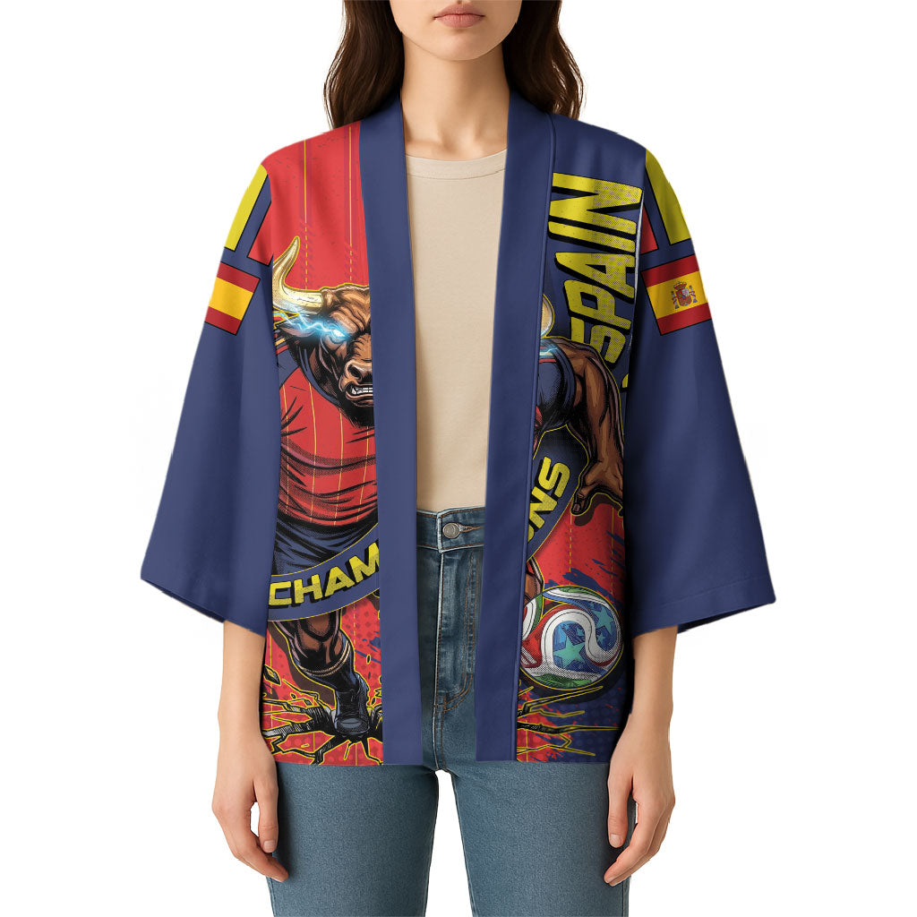 Spain Football 2026 Champions Kimono Bull Mascot Illustration In Spanish National Colors Comic Style