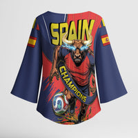 Spain Football 2026 Champions Kimono Sleeve Blouse Bull Mascot Illustration In Spanish National Colors Comic Style