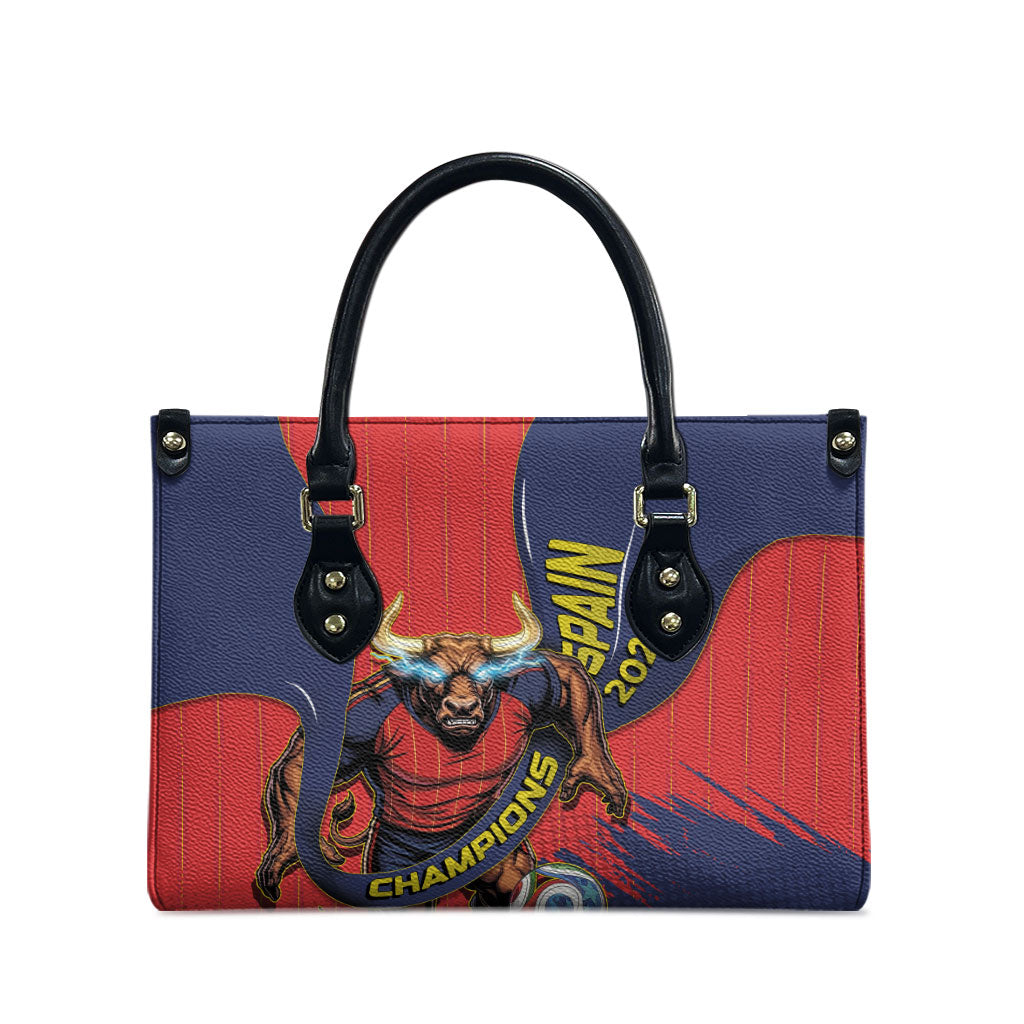 Spain Football 2026 Champions Leather Bag Bull Mascot Illustration In Spanish National Colors Comic Style