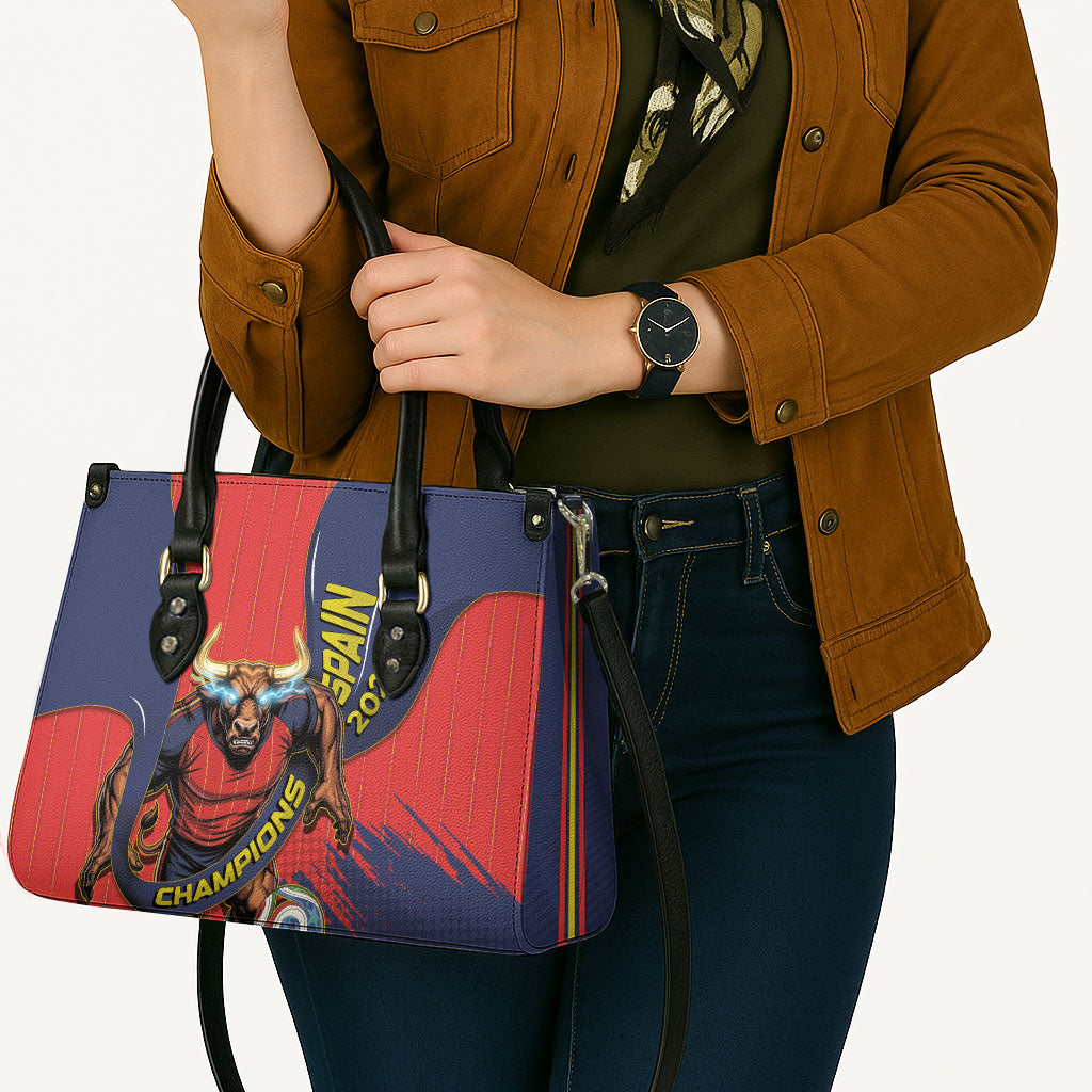 Spain Football 2026 Champions Leather Bag Bull Mascot Illustration In Spanish National Colors Comic Style