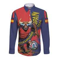 Spain Football 2026 Champions Long Sleeve Button Shirt Bull Mascot Illustration In Spanish National Colors Comic Style