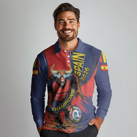 Spain Football 2026 Champions Long Sleeve Polo Shirt Bull Mascot Illustration In Spanish National Colors Comic Style