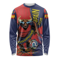 Spain Football 2026 Champions Long Sleeve Shirt Bull Mascot Illustration In Spanish National Colors Comic Style
