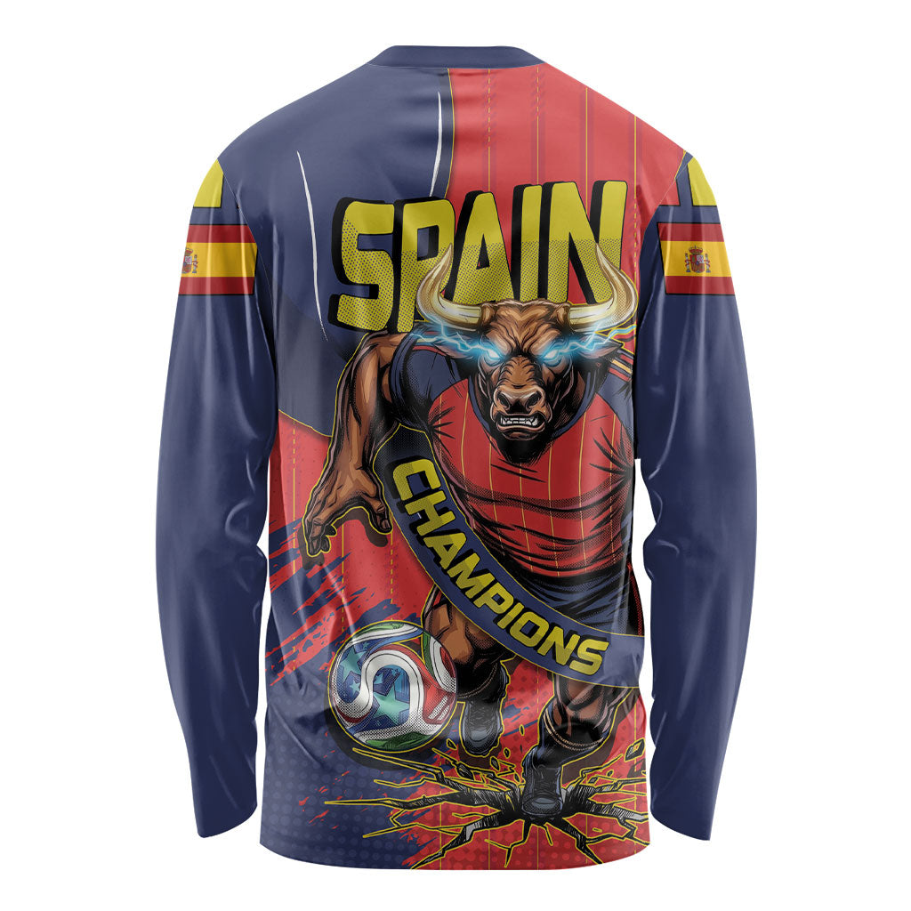 Spain Football 2026 Champions Long Sleeve Shirt Bull Mascot Illustration In Spanish National Colors Comic Style