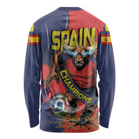 Spain Football 2026 Champions Long Sleeve Shirt Bull Mascot Illustration In Spanish National Colors Comic Style