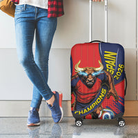 Spain Football 2026 Champions Luggage Cover Bull Mascot Illustration In Spanish National Colors Comic Style