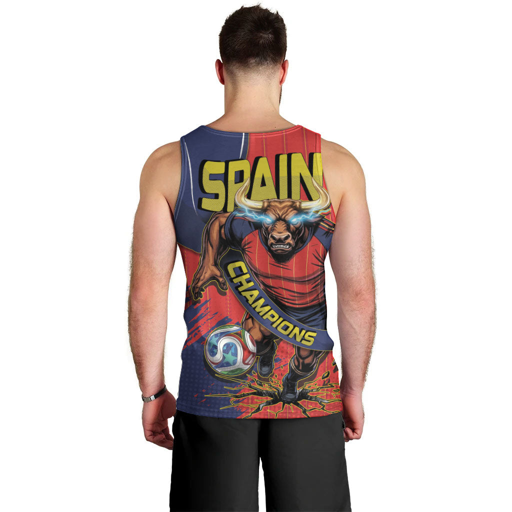 Spain Football 2026 Champions Men Tank Top Bull Mascot Illustration In Spanish National Colors Comic Style