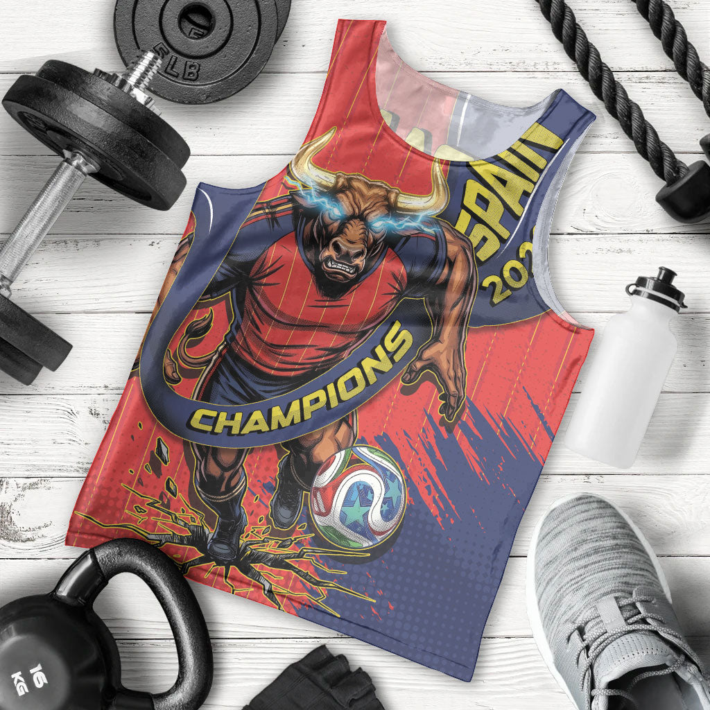 Spain Football 2026 Champions Men Tank Top Bull Mascot Illustration In Spanish National Colors Comic Style