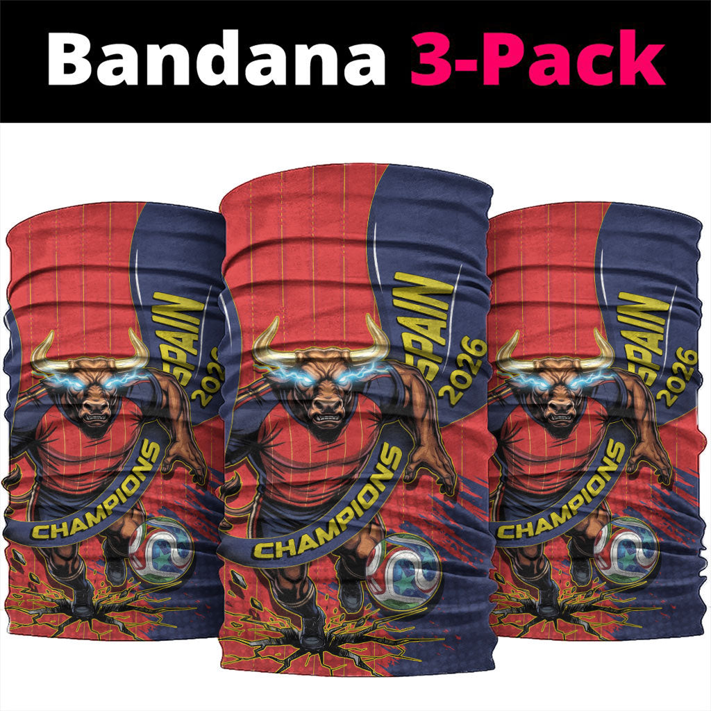 Spain Football 2026 Champions Neck Gaiter Bull Mascot Illustration In Spanish National Colors Comic Style