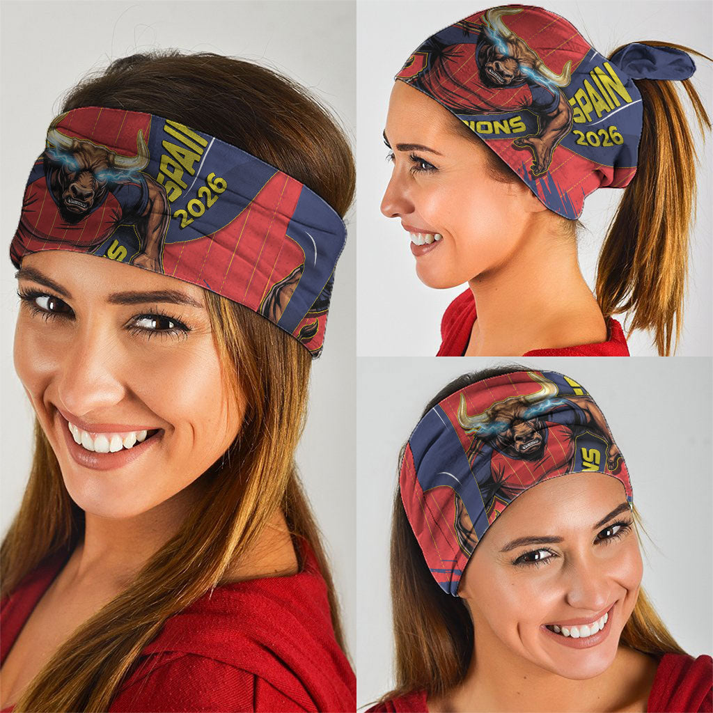 Spain Football 2026 Champions Neck Gaiter Bull Mascot Illustration In Spanish National Colors Comic Style