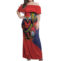 Spain Football 2026 Champions Off Shoulder Maxi Dress Bull Mascot Illustration In Spanish National Colors Comic Style