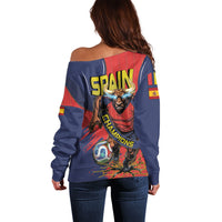 Spain Football 2026 Champions Off Shoulder Sweater Bull Mascot Illustration In Spanish National Colors Comic Style