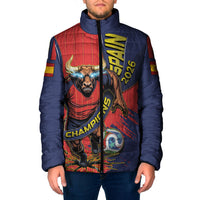 Spain Football 2026 Champions Padded Jacket Bull Mascot Illustration In Spanish National Colors Comic Style