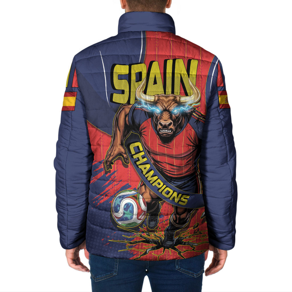 Spain Football 2026 Champions Padded Jacket Bull Mascot Illustration In Spanish National Colors Comic Style