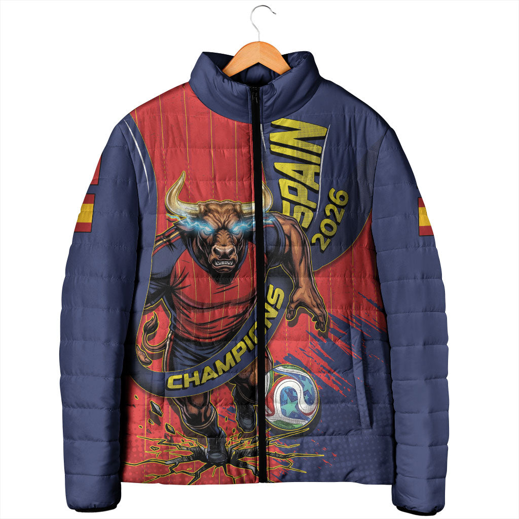 Spain Football 2026 Champions Padded Jacket Bull Mascot Illustration In Spanish National Colors Comic Style