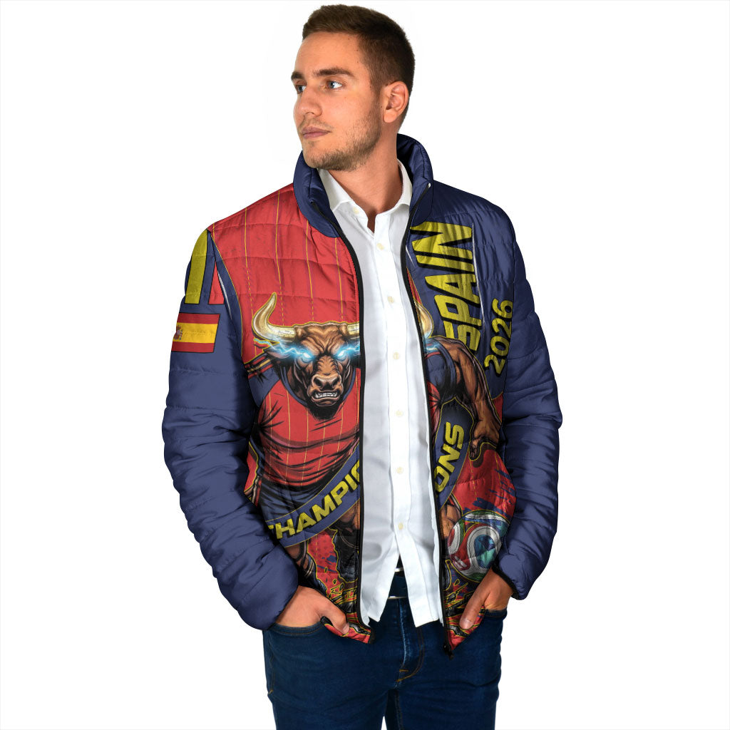 Spain Football 2026 Champions Padded Jacket Bull Mascot Illustration In Spanish National Colors Comic Style