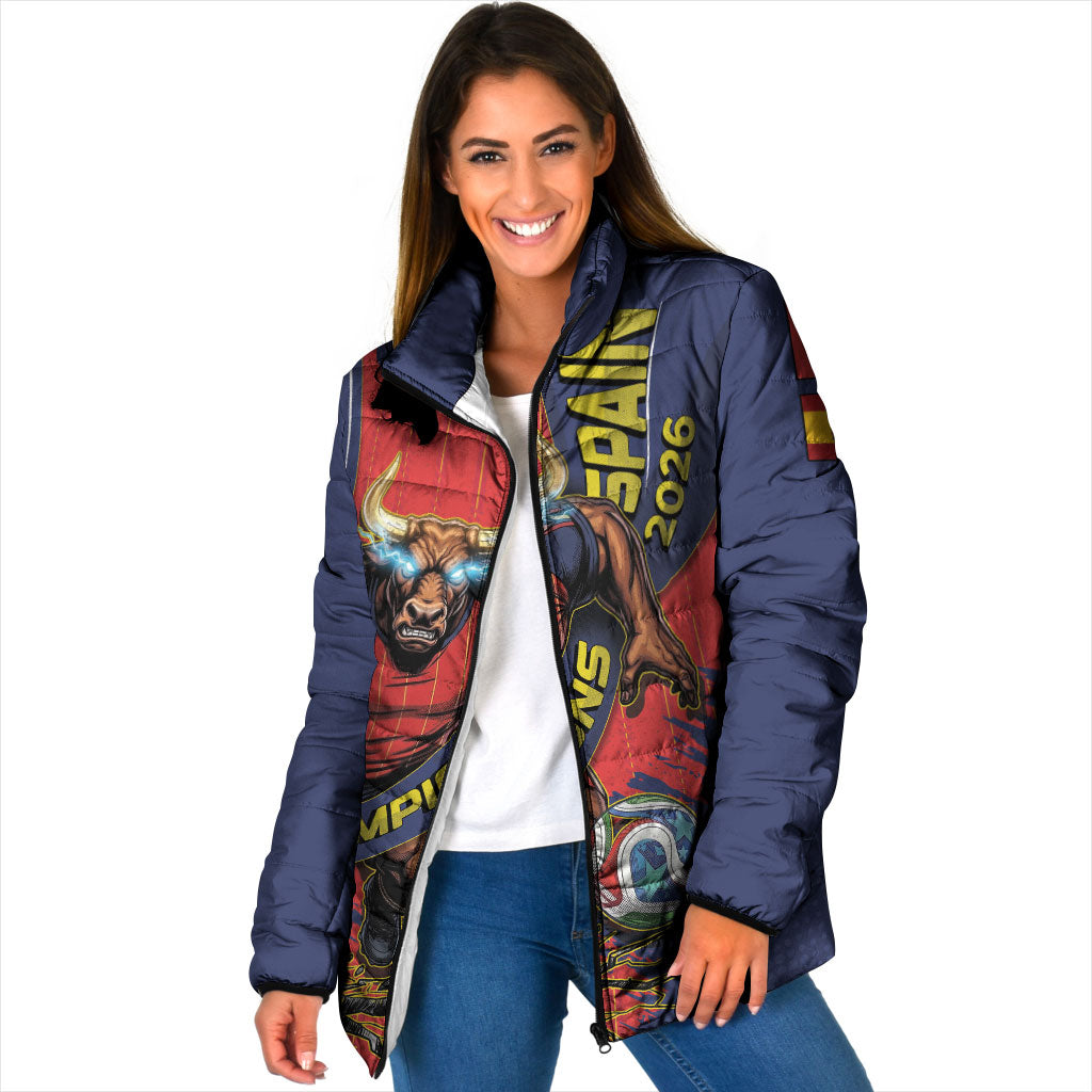 Spain Football 2026 Champions Padded Jacket Bull Mascot Illustration In Spanish National Colors Comic Style