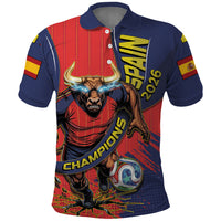 Spain Football 2026 Champions Polo Shirt Bull Mascot Illustration In Spanish National Colors Comic Style