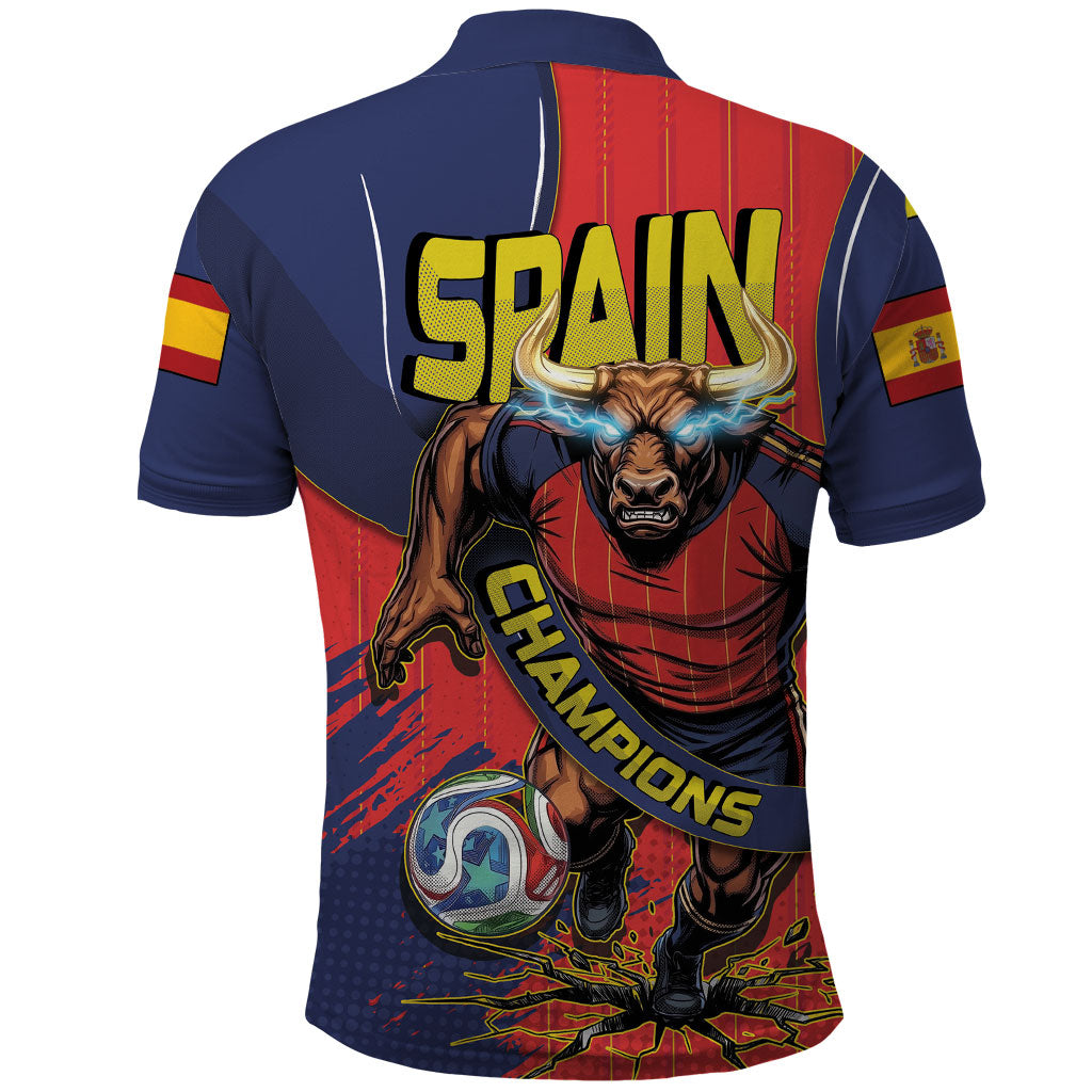 Spain Football 2026 Champions Polo Shirt Bull Mascot Illustration In Spanish National Colors Comic Style