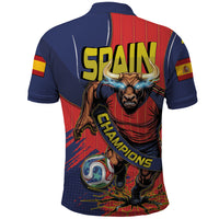 Spain Football 2026 Champions Polo Shirt Bull Mascot Illustration In Spanish National Colors Comic Style