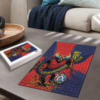 Spain Football 2026 Champions Puzzle Bull Mascot Illustration In Spanish National Colors Comic Style