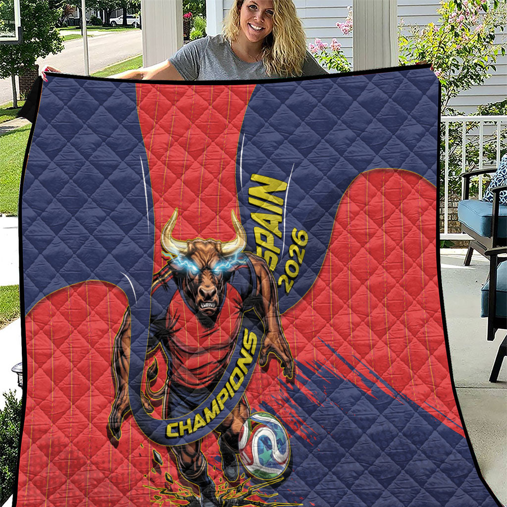 Spain Football 2026 Champions Quilt Bull Mascot Illustration In Spanish National Colors Comic Style
