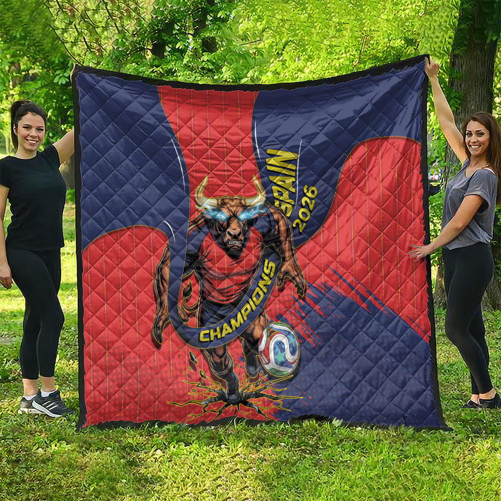 Spain Football 2026 Champions Quilt Bull Mascot Illustration In Spanish National Colors Comic Style
