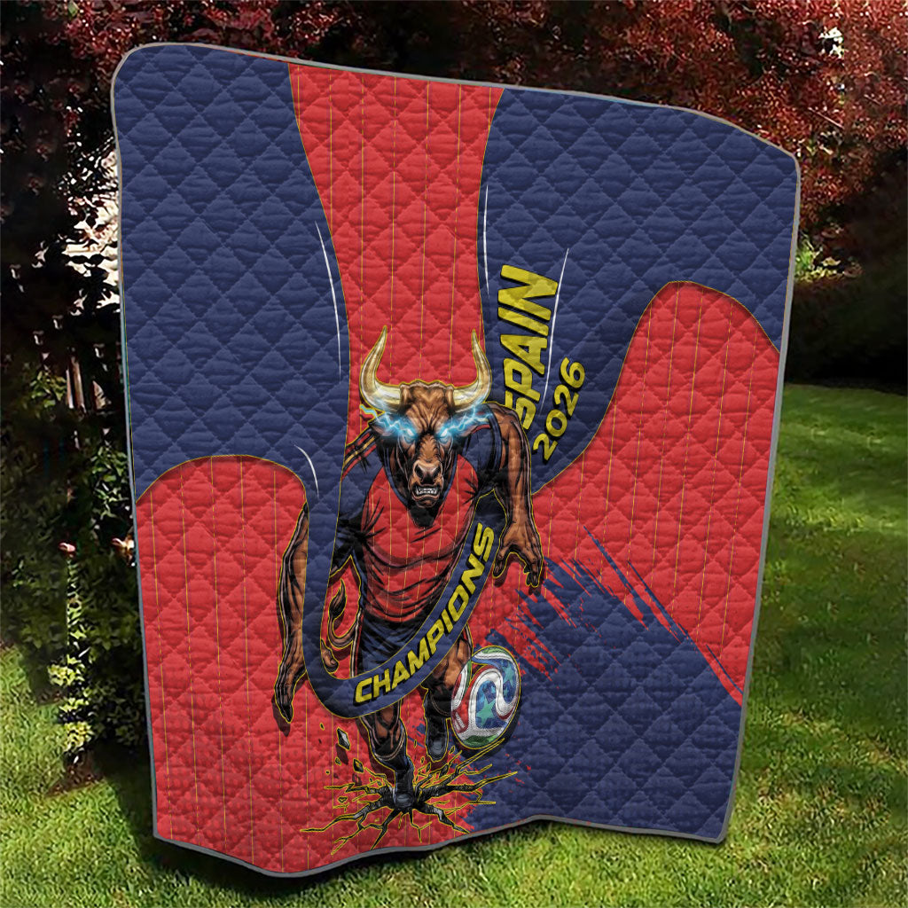 Spain Football 2026 Champions Quilt Bull Mascot Illustration In Spanish National Colors Comic Style