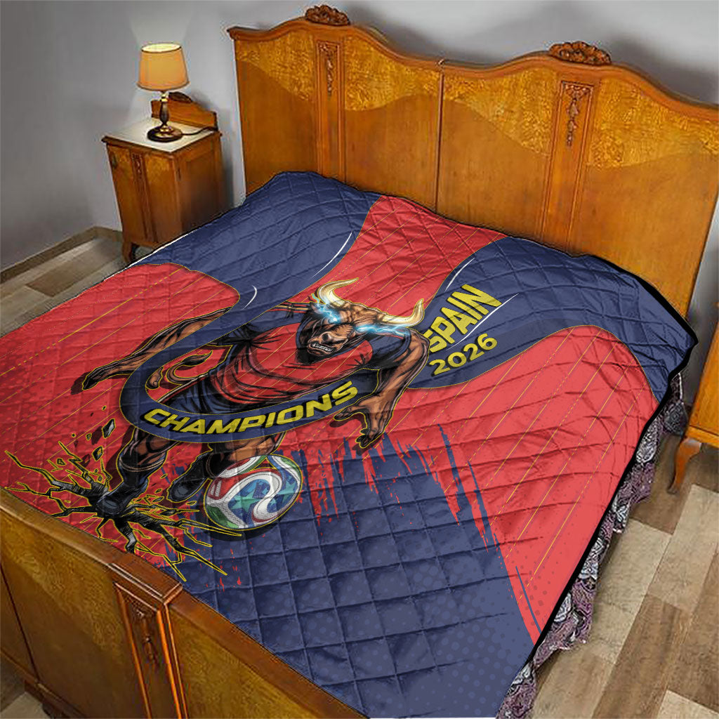 Spain Football 2026 Champions Quilt Bull Mascot Illustration In Spanish National Colors Comic Style