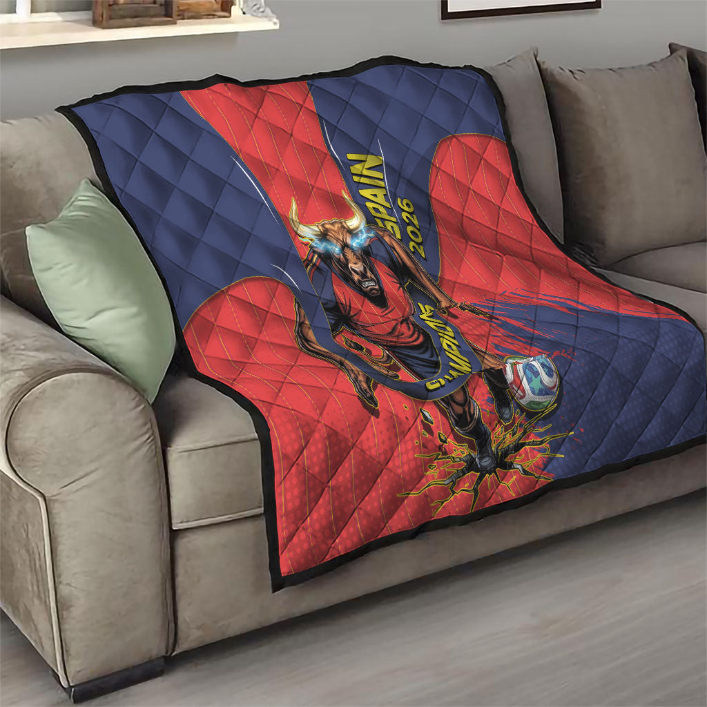 Spain Football 2026 Champions Quilt Bull Mascot Illustration In Spanish National Colors Comic Style