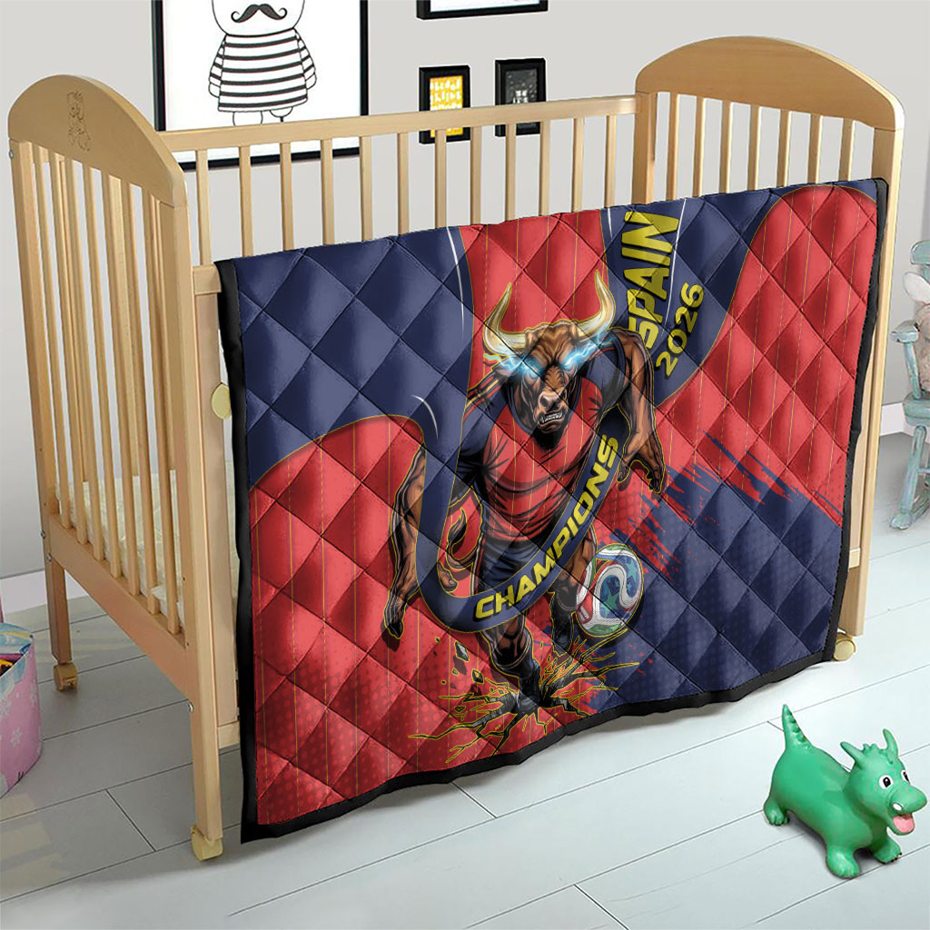 Spain Football 2026 Champions Quilt Bull Mascot Illustration In Spanish National Colors Comic Style