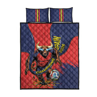 Spain Football 2026 Champions Quilt Bed Set Bull Mascot Illustration In Spanish National Colors Comic Style