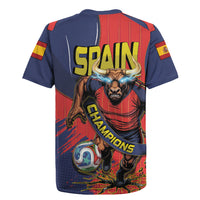 Spain Football 2026 Champions Rugby Jersey Bull Mascot Illustration In Spanish National Colors Comic Style