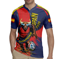 Spain Football 2026 Champions Rugby Jersey Bull Mascot Illustration In Spanish National Colors Comic Style