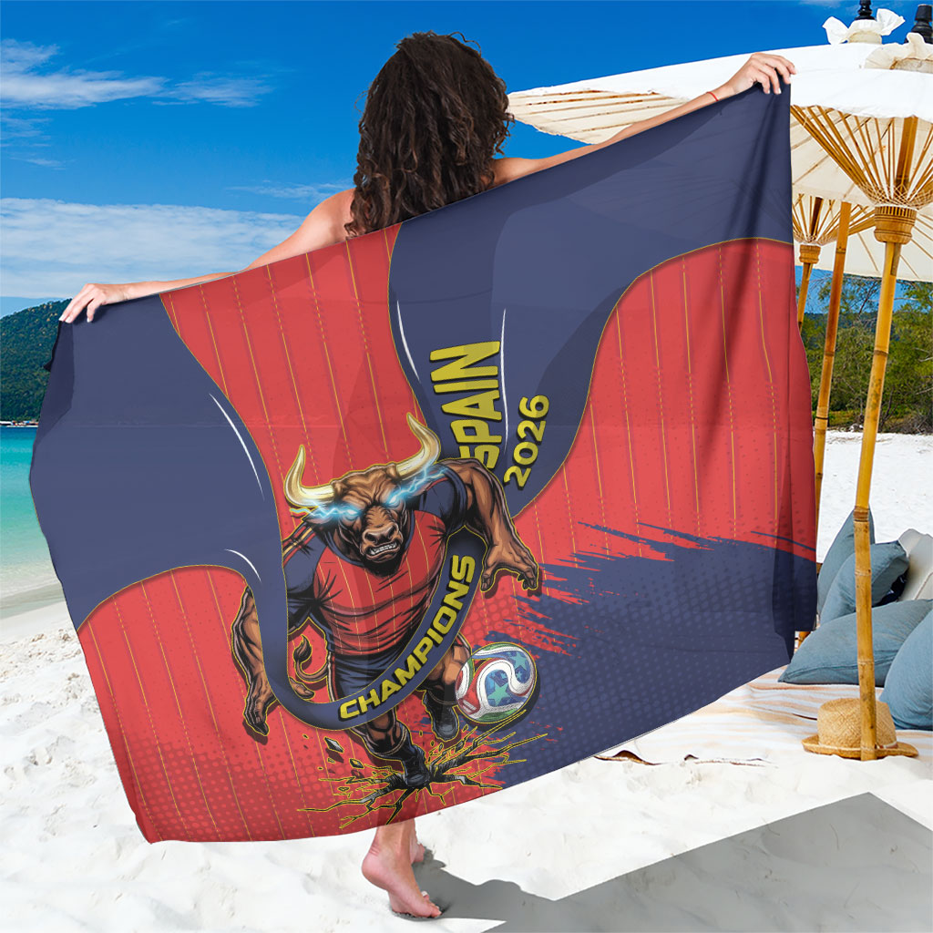 Spain Football 2026 Champions Sarong Bull Mascot Illustration In Spanish National Colors Comic Style