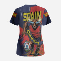 Spain Football 2026 Champions Scrub Top Bull Mascot Illustration In Spanish National Colors Comic Style