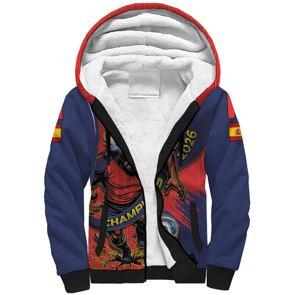 Spain Football 2026 Champions Sherpa Hoodie Bull Mascot Illustration In Spanish National Colors Comic Style