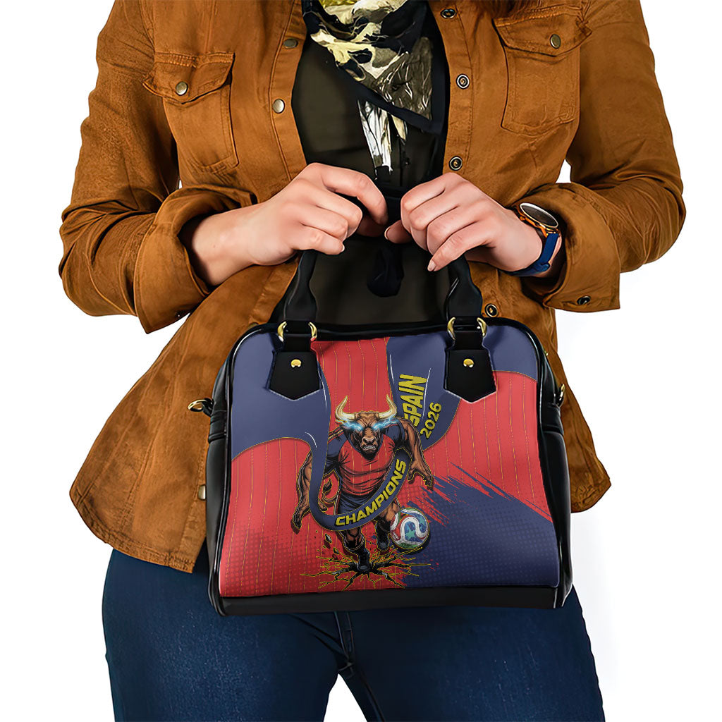 Spain Football 2026 Champions Shoulder Handbag Bull Mascot Illustration In Spanish National Colors Comic Style