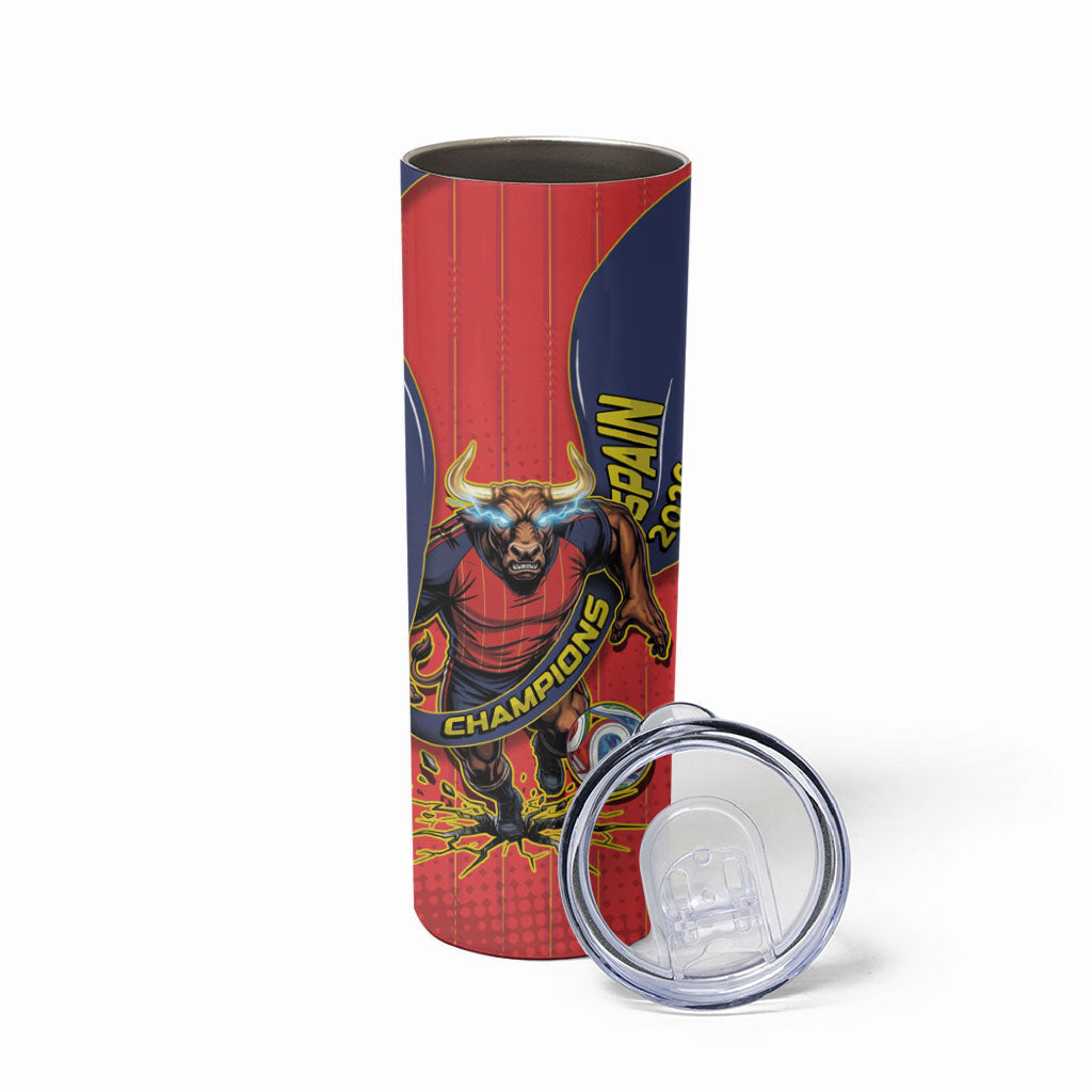 Spain Football 2026 Champions Skinny Tumbler Bull Mascot Illustration In Spanish National Colors Comic Style