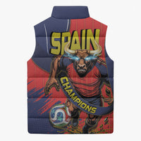 Spain Football 2026 Champions Sleeveless Puffer Jacket Bull Mascot Illustration In Spanish National Colors Comic Style