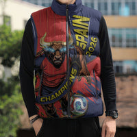 Spain Football 2026 Champions Sleeveless Puffer Jacket Bull Mascot Illustration In Spanish National Colors Comic Style