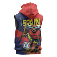 Spain Football 2026 Champions Sleeveless Zip Hoodie Bull Mascot Illustration In Spanish National Colors Comic Style
