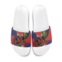 Spain Football 2026 Champions Slide Sandals Bull Mascot Illustration In Spanish National Colors Comic Style