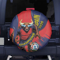 Spain Football 2026 Champions Spare Tire Cover Bull Mascot Illustration In Spanish National Colors Comic Style