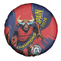 Spain Football 2026 Champions Spare Tire Cover Bull Mascot Illustration In Spanish National Colors Comic Style
