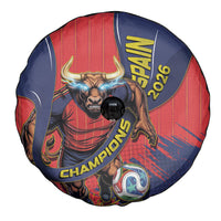 Spain Football 2026 Champions Spare Tire Cover Bull Mascot Illustration In Spanish National Colors Comic Style