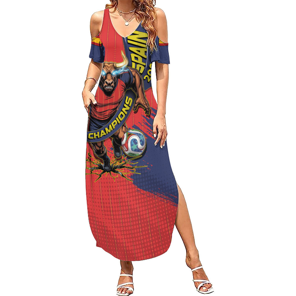 Spain Football 2026 Champions Summer Maxi Dress Bull Mascot Illustration In Spanish National Colors Comic Style